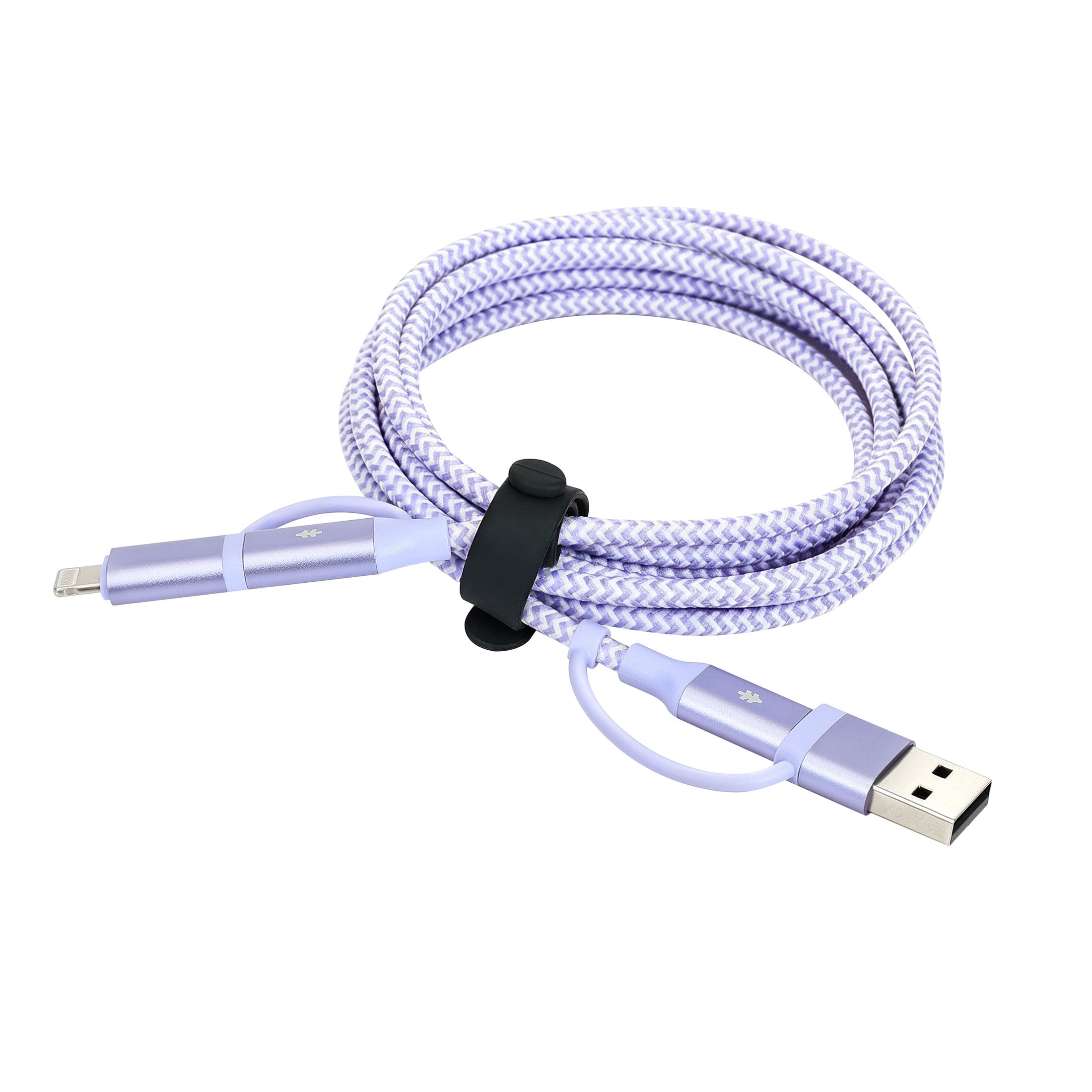 Swiss Tech Kabel T60 6 ft 60W 4-in-2 USB-C to USB-C/Lightning Charging Cable, Myrtle Purple