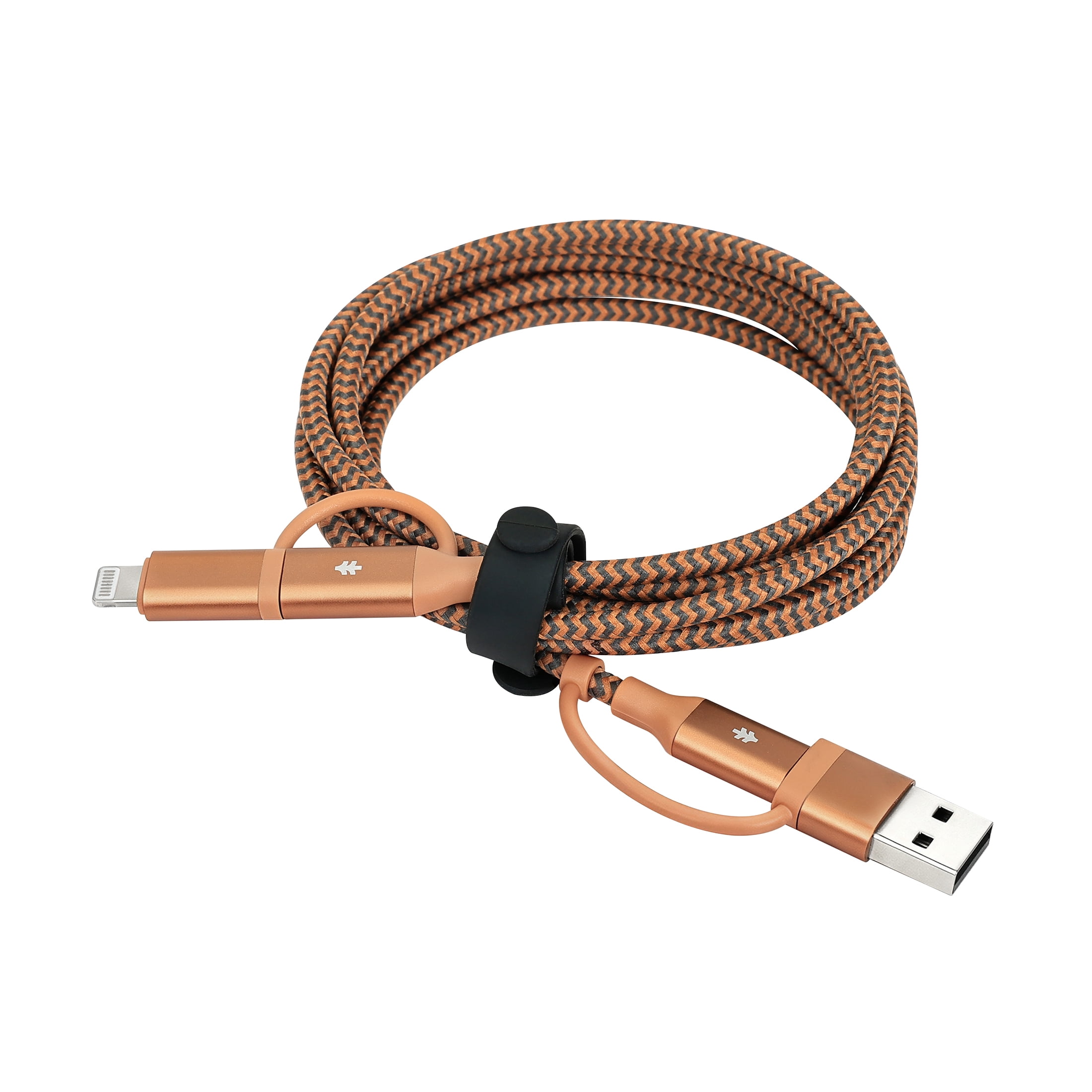 Swiss Tech Kabel T60 6 ft 60W 4-in-2 USB-C to USB-C/Lightning Charging Cable, Terra Orange