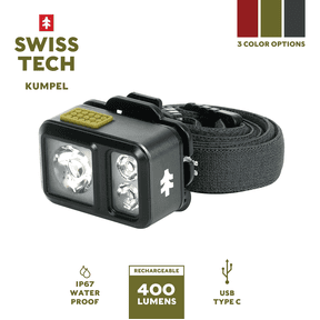 Swiss Tech Kumpel 400 Lumen Mini LED Headlamp and Cap Light, IP67 Waterproof, 0.22 lb, Gray