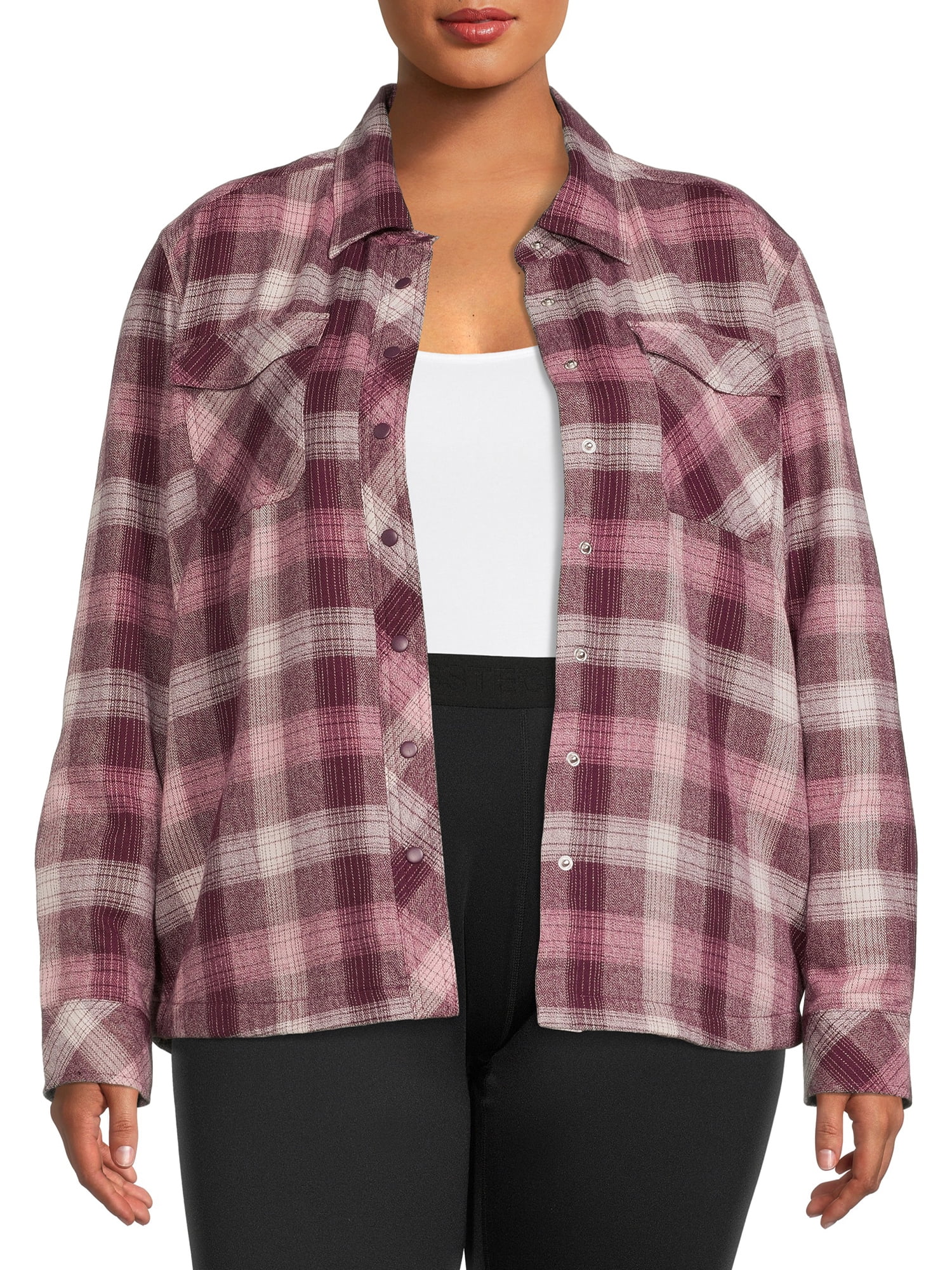 Swiss Tech Lined Flannel Shacket with Long Sleeves Women s Plus