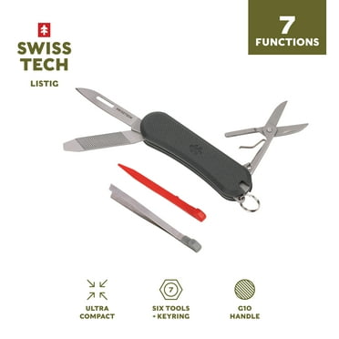 Swiss Tech Listig 7-in-1 Folding Multi-Tool, Compact Single Edge Pocket Knife with Scissors, G10 Handle