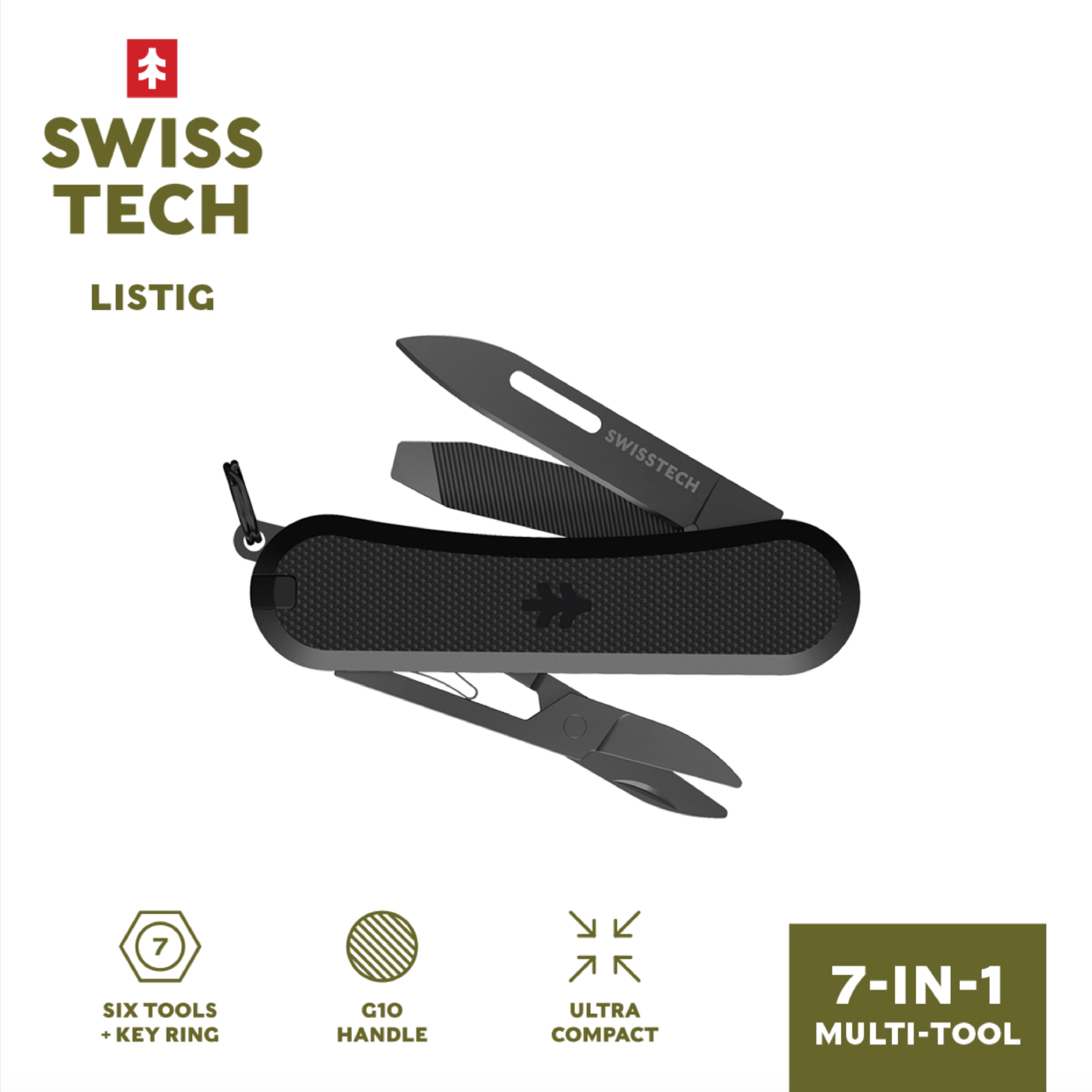 Swiss Tech Listig 7-in-1 Folding Multi-Tool, Compact Single Edge