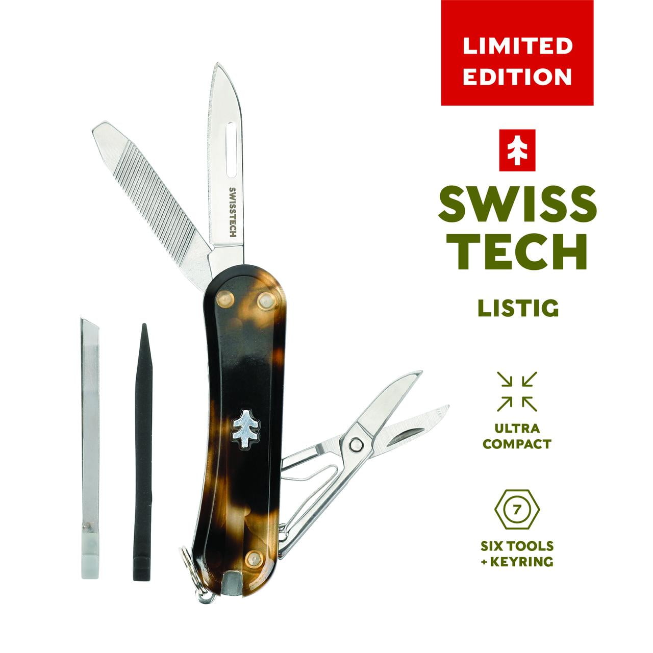 Swiss Tech Listig Holiday Limited Edition 7-in-1 Multi Tool, Compact Single  Edge Pocket Knife with Scissors, Acetate Handle 