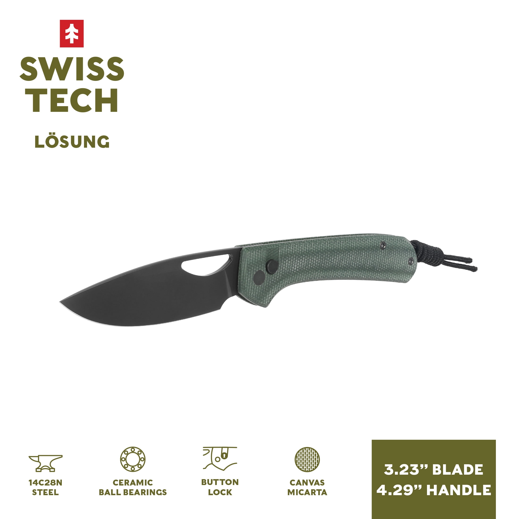 Swiss Tech  Folding Knife with 14C28N Steel Blade 4 Way Opening Micarta Handle, Dark Spruce