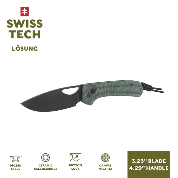 Swiss Tech Folding Knife with 14C28N Steel Blade 4 Way Opening Micarta Handle, Dark Spruce