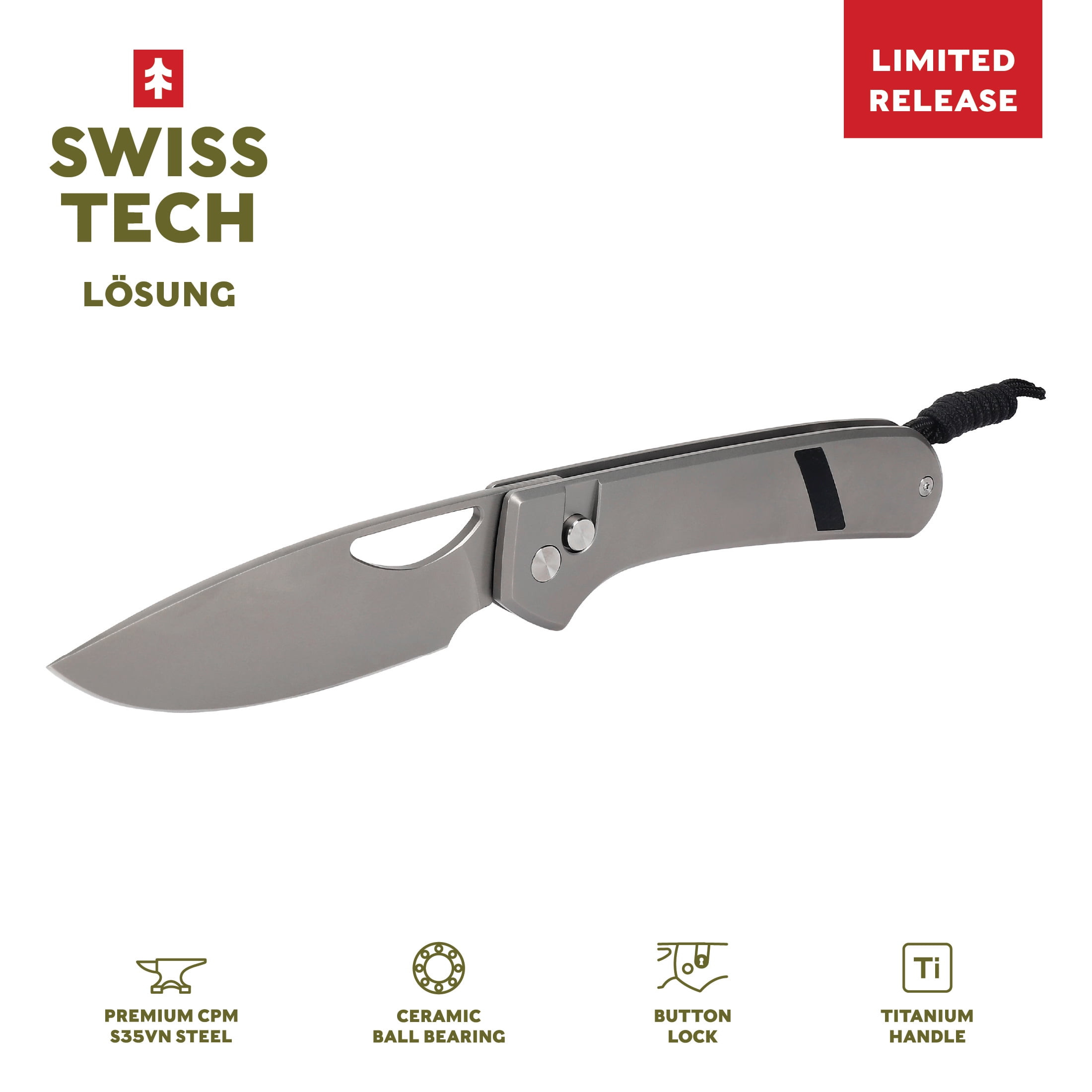 Swiss Tech Losung Premium Folding Knife, Titanium Handle, S35VN