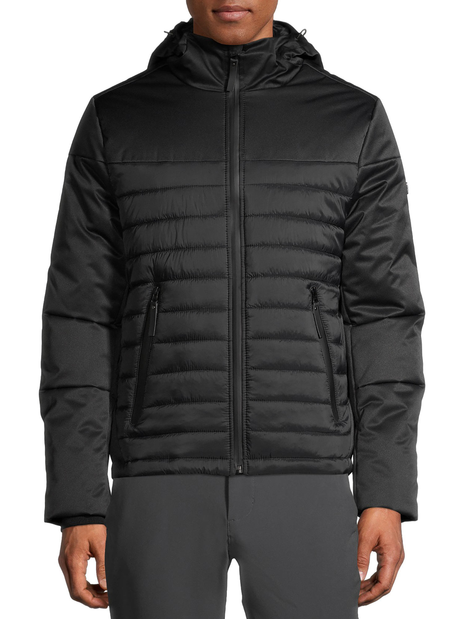Swiss Tech Men's Hooded Softshell Quilted Mixed Media Jacket - image 1 of 7