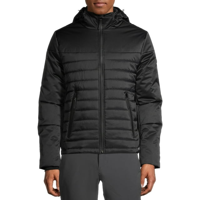 Swiss Tech Men's Hooded Softshell Quilted Mixed Media Jacket