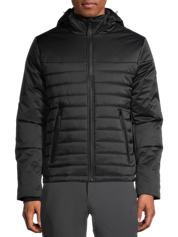 Men's Hooded Softshell Quilted Mixed Media Jacket