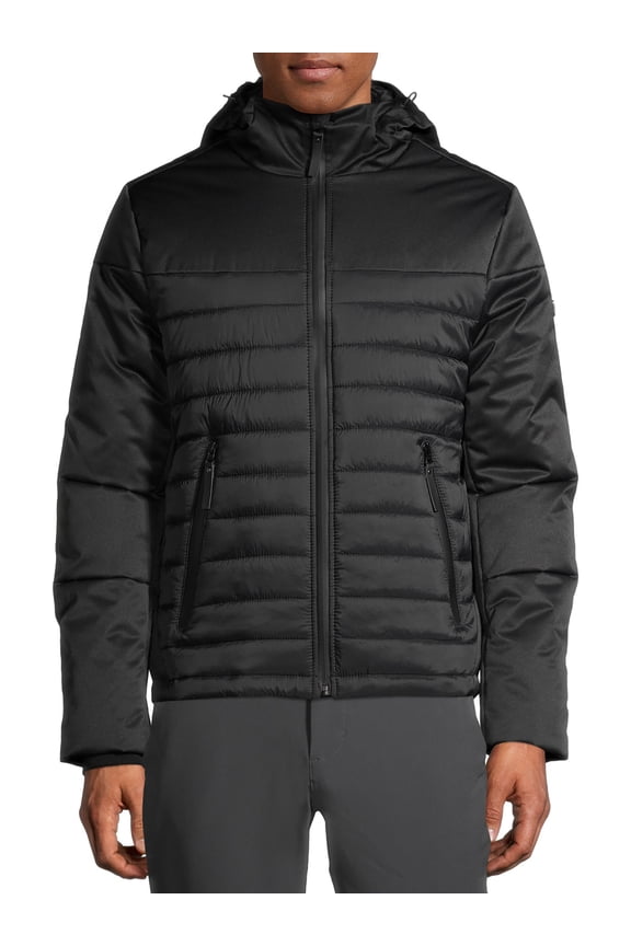 Men's Hooded Softshell Quilted Mixed Media Jacket
