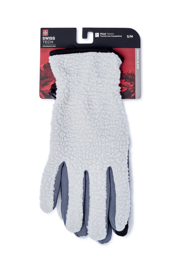 Men's Warm Sherpa Gloves, White Large