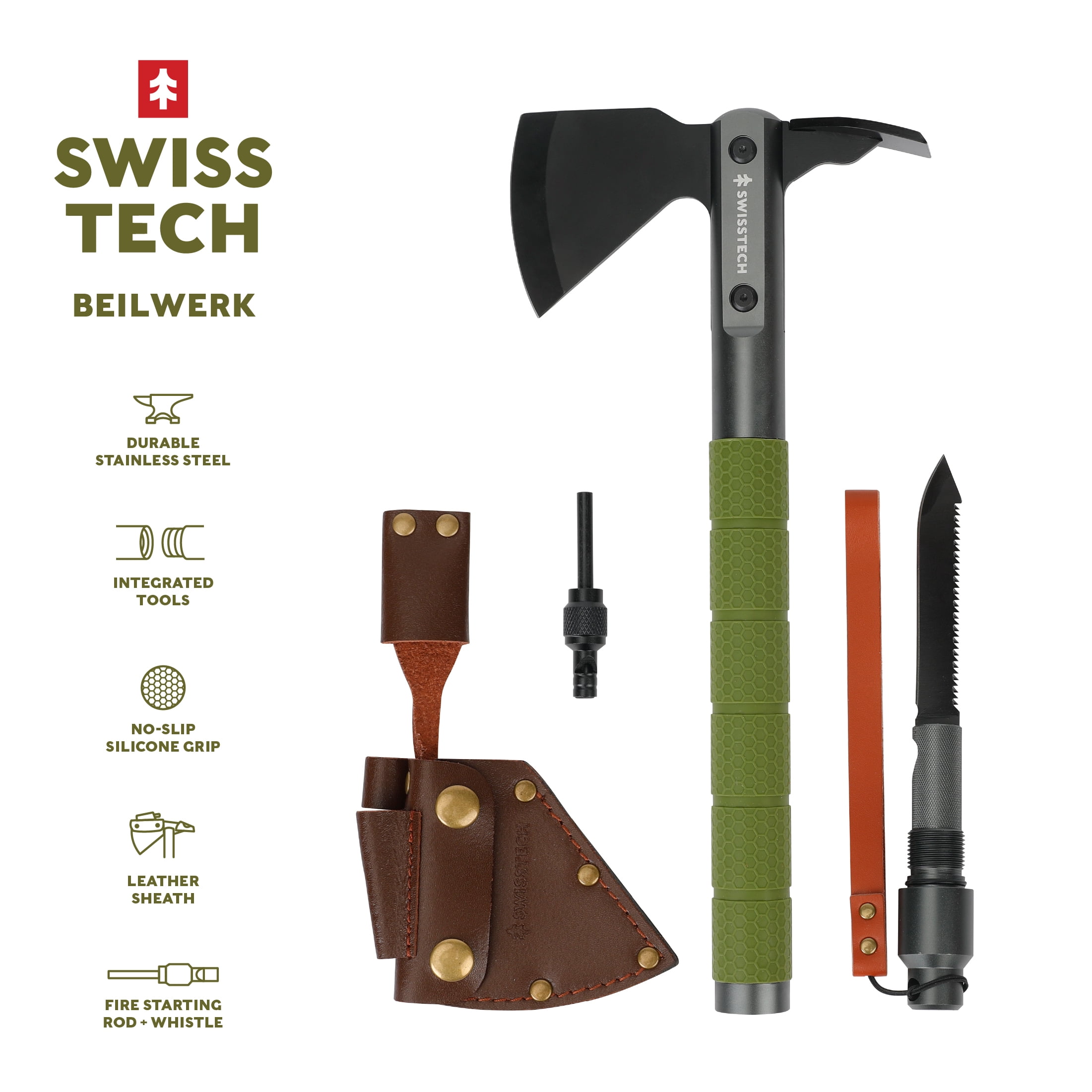 Swiss Tech Multi-tool Hatchet with Pocket Knife, No-slip Silicone