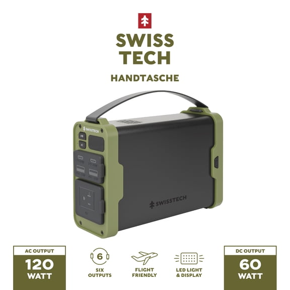 Swiss Tech Portable Power Station, 120W, 99.9Wh Battery Backup with Multiple Charging Ports for Camping