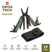 Swiss Tech Praktisch AUS-8 Steel 17-in-1 Folding Multi Tool with Leather Sheath, Olive