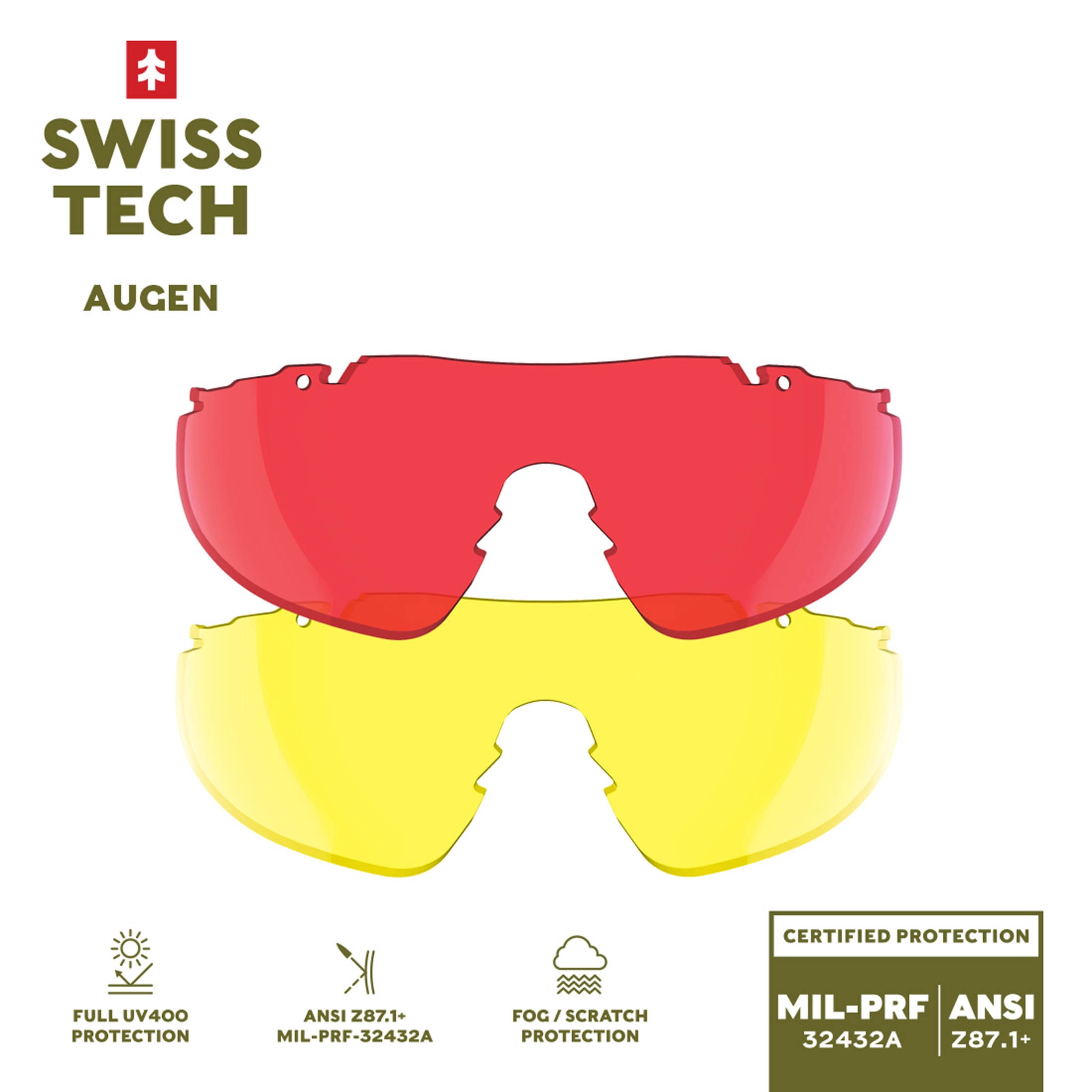 Swiss Tech Augen 2-lens replacement sunglasses, Unisex, Vermillion & Hi-Vis Yellow, UV400