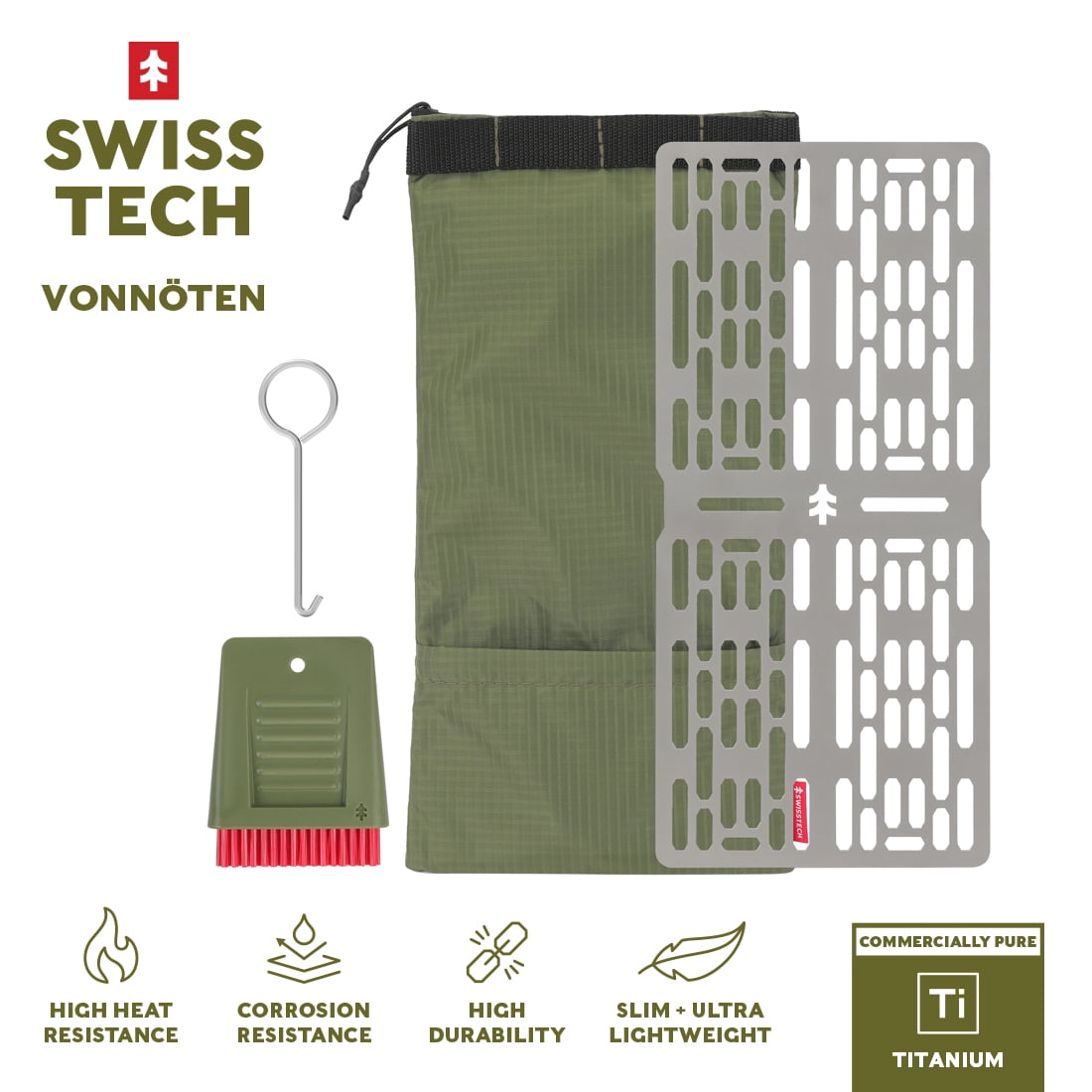 Swiss Tech Titanium BBQ Grill Grate Kit with Cleaning Brush