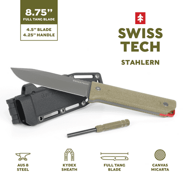 Swiss Tech 6797 8.75" Full Tang Fixed Blade Knife with Sheath and Rod, Olive