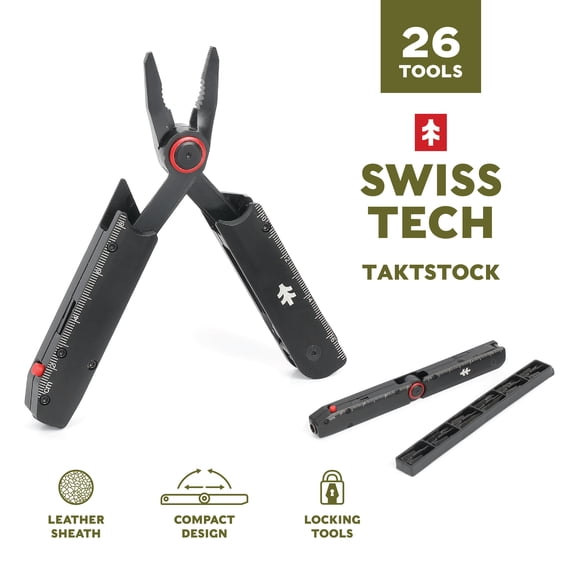 Open Box Swiss Tech Taktstock AUS-8 Steel Blade 26-in-1 Folding Multitool