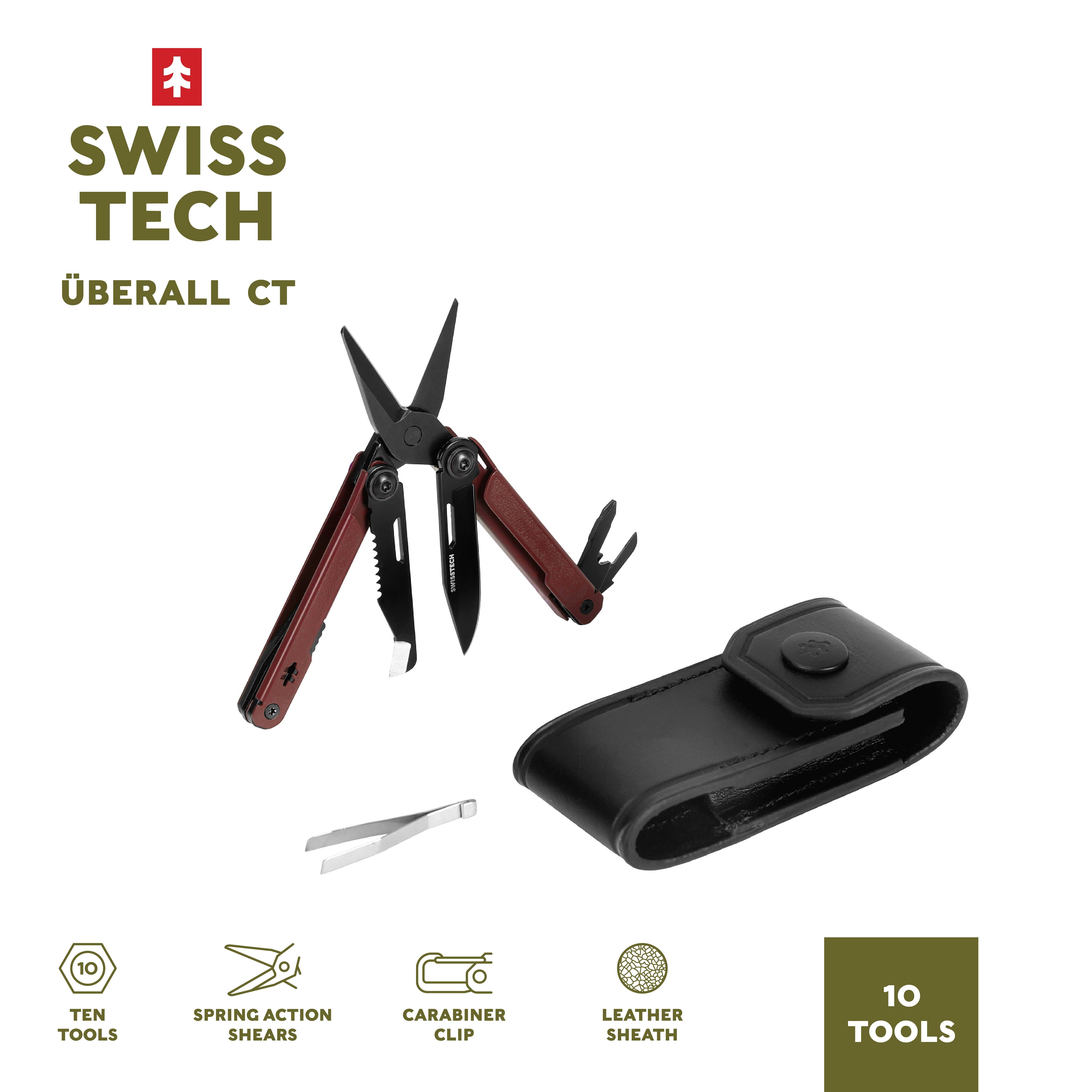 Swiss Tech 10 in 1 Multitool with Spring Action Shears AUS 8 Steel