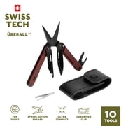 Swiss Tech Uberall CT AUS-8 Steel 10-in-1 Multi Tool with Shears, Carabiner & Leather Sheath, Maroon