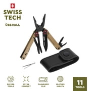 Swiss Tech Uberall AUS-8 Steel 11-in-1 Multi Tool with Carabiner & Leather Sheath, Tan