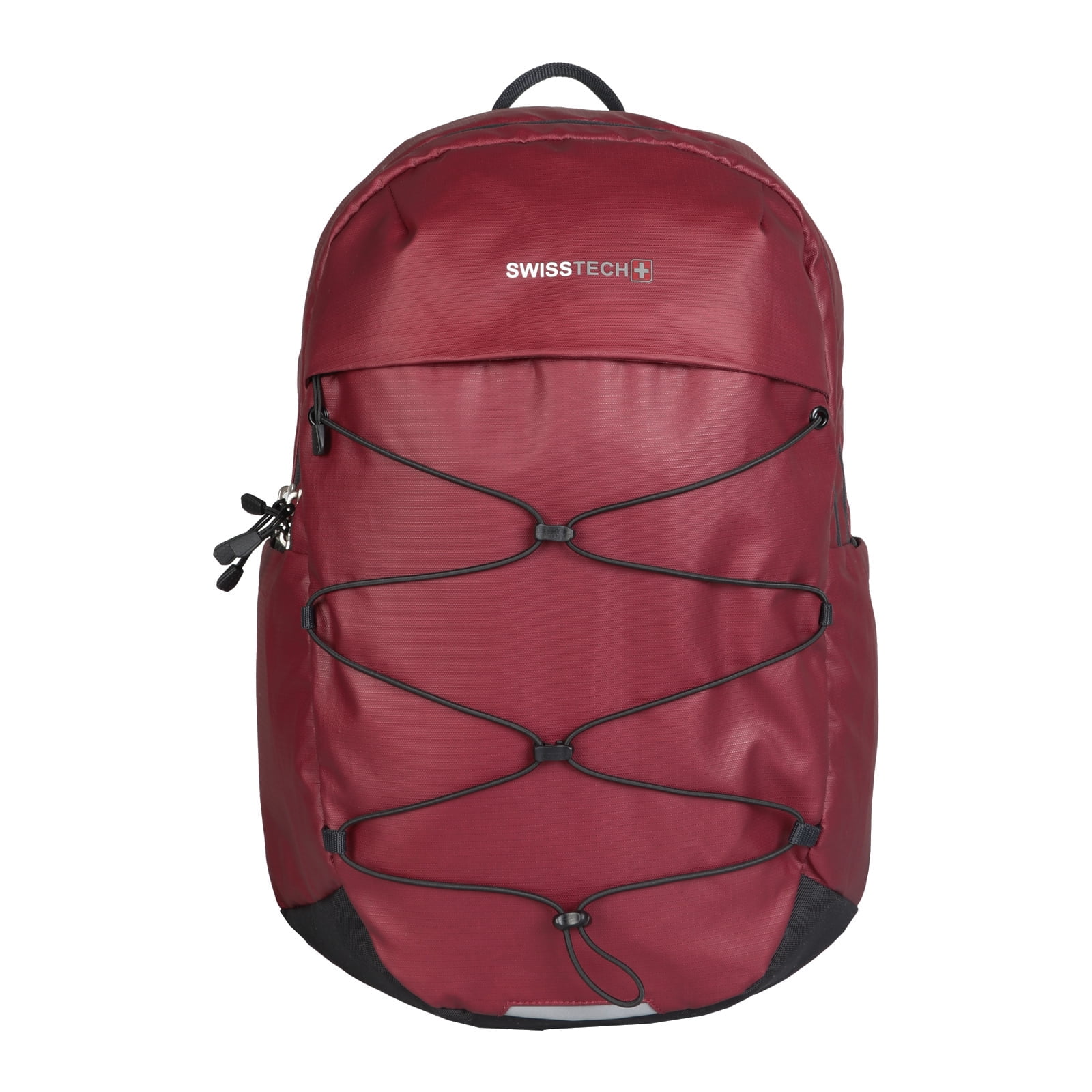 Swiss Tech Unisex Bungee 20 Liter Backpack for School or Work, Red, Ripstop Polyester, Teen and Adult