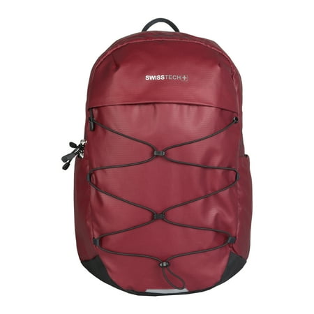 Swiss Tech Unisex Bungee 20 Liter Backpack for School or Work, Red, Ripstop Polyester, Teen and Adult