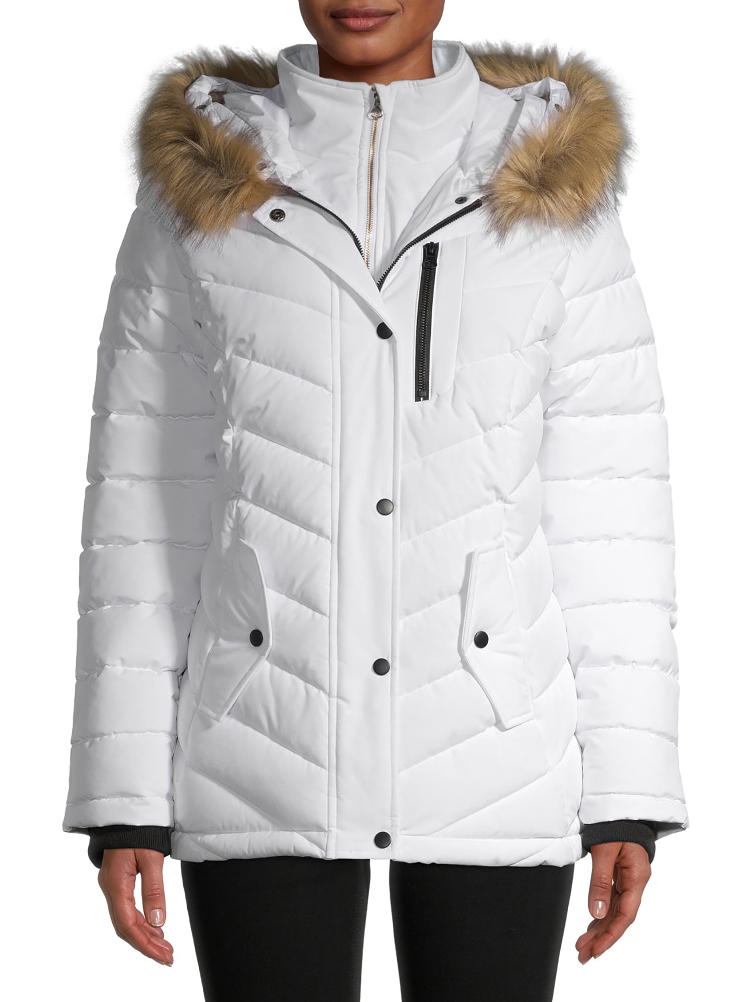 Women's halitech microfiber puffer with bib faux fur trim hotsell hood coat