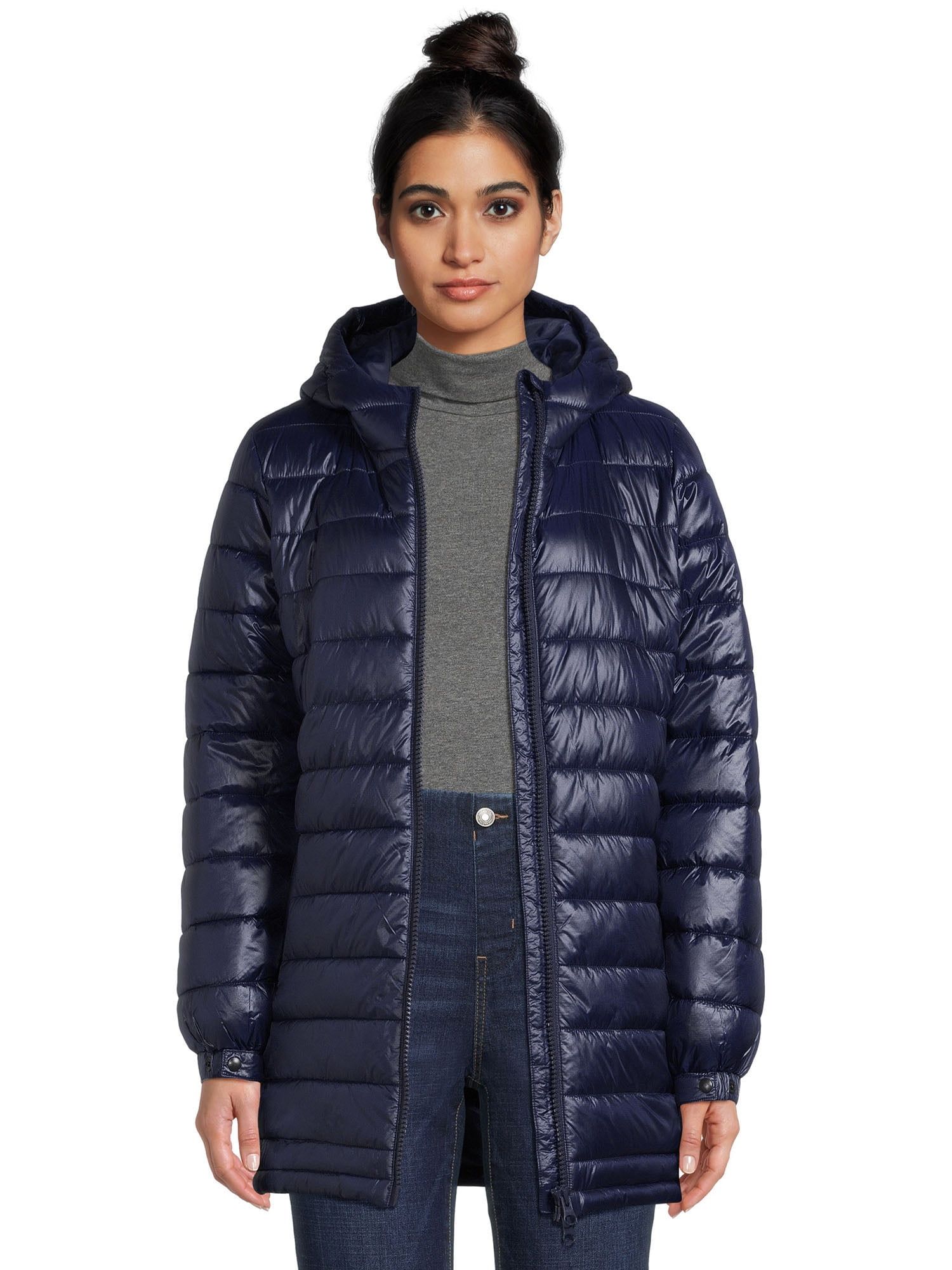 Swiss Tech Women's Hooded Mid Length Puffer Jacket, Sizes XS-3X ...