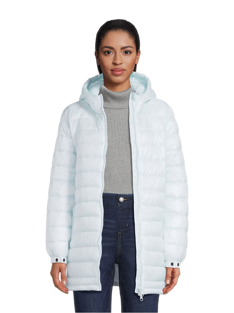 Veste Doudoune Swiss Tech 1X Longue Femme Bleu - Capuche Et Poches