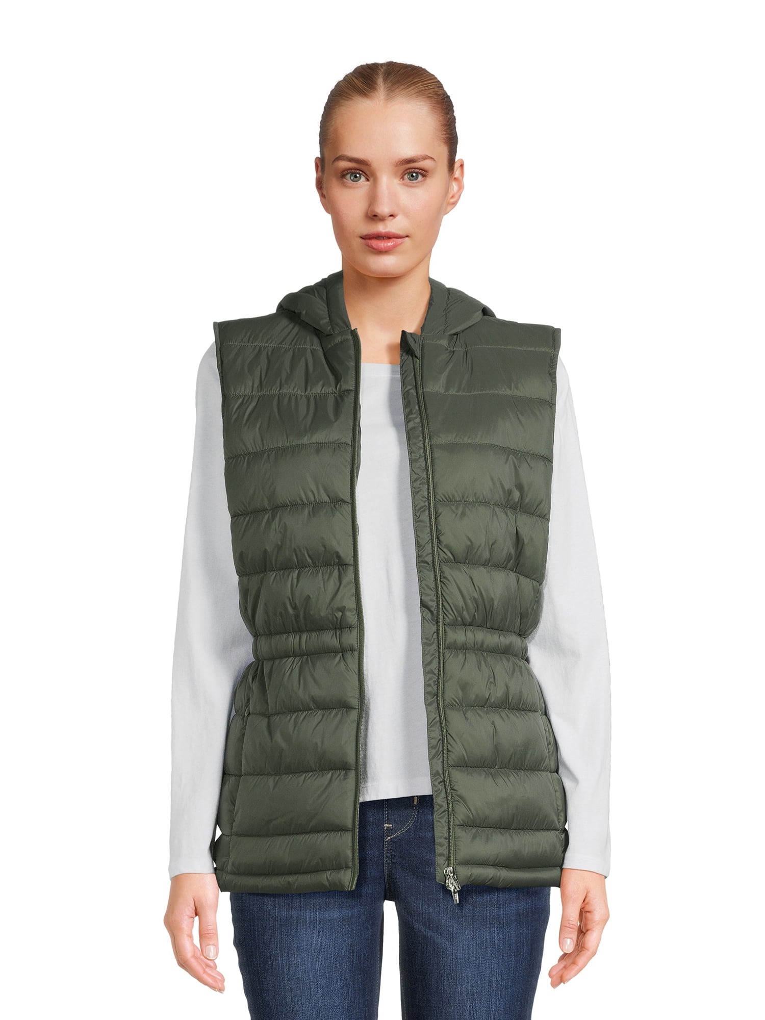 Swiss Tech Hooded Vest with Cinched Waist, Terra & Sky Long Sleeve