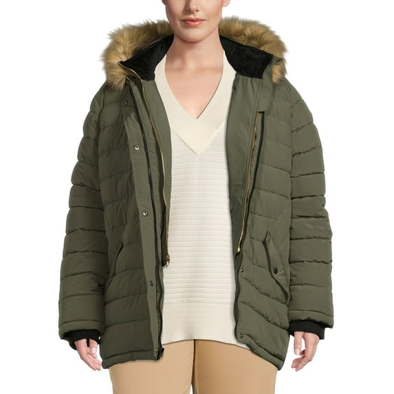 Swiss Tech Women's and Women’s Plus Bibbed Solarball Puffer Coat with Hood, Sizes S-3X