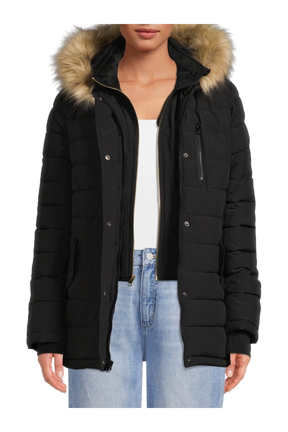 Women's and Women’s Plus Bibbed Solarball Puffer Coat with Hood, Sizes S-3X