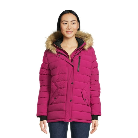 Swiss Tech Women's and Women’s Plus Bibbed Solarball Puffer Coat with Hood, Sizes S-3X