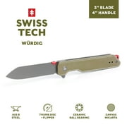 Swiss Tech 7" Ball Bearing Assisted Flipper Pocket Knife, 3" AUS-8 Steel Blade, 4" Handle, Green