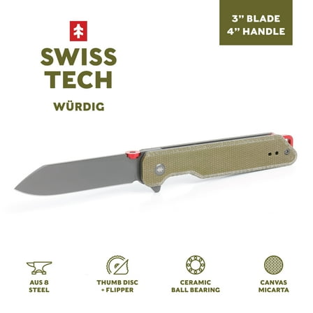 Swiss Tech 7" Ball Bearing Assisted Flipper Pocket Knife, 3" AUS-8 Steel Blade, 4" Handle, Green