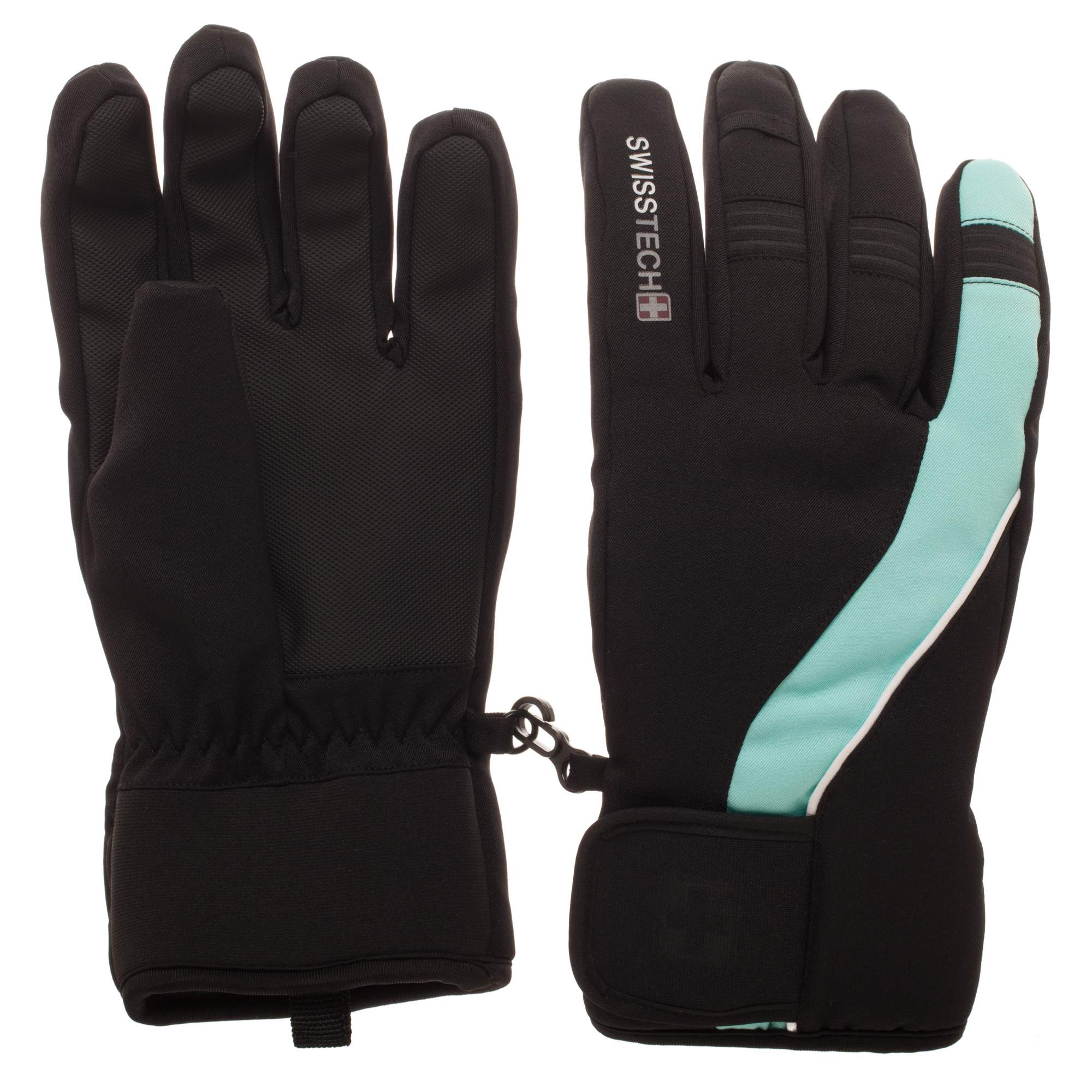 Swiss Tech Youth Black and Mint Ski Glove with Reinforced Articulated