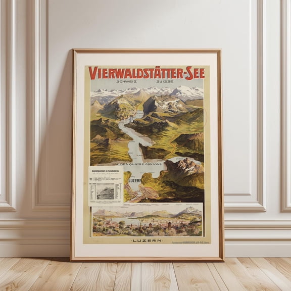 Swiss Travel Map Lake Lucerne Wall Decor Unframed Paper Print
