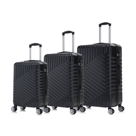 Swiss Traveller Travaro Hardside Spinner Luggage Set, 20/24/28 inch Jet Black