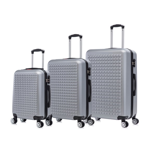 Swiss Traveller Quadric 3 Piece Hardside Spinner Luggage Set Titanium Silver 20 / 24 / 28 inch