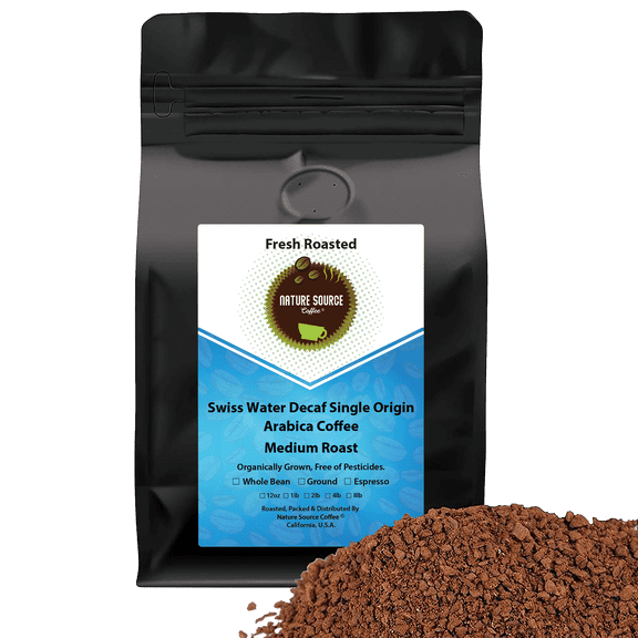 Nature Source Coffee Swiss Water Decaf Arabica Whole Bean Coffee, Organic, Naturally Decaffeinated, Single Origin Peru, Medium Roast, 1-Pack, 2 lb