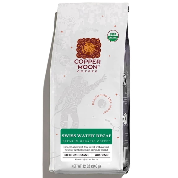 Copper Moon Coffee Swiss Water Decaf Organic Ground Coffee, Medium Roast, 12 oz Bag