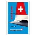 thumbnail image 1 of SwissAir - Seven Seas Airliner - Douglas DC-7C - Vintage Airline Travel Poster by Kurt Wirth c.1956 - Fine Art Matte Paper Print (Unframed) 30x44in, 1 of 4