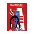 thumbnail image 1 of SwissAir to the USA - Native American - Vintage Airline Travel Poster by Donald Brun c.1958 - Bamboo Fine Art 290gsm Paper Print (Unframed) 24x32in, 1 of 4