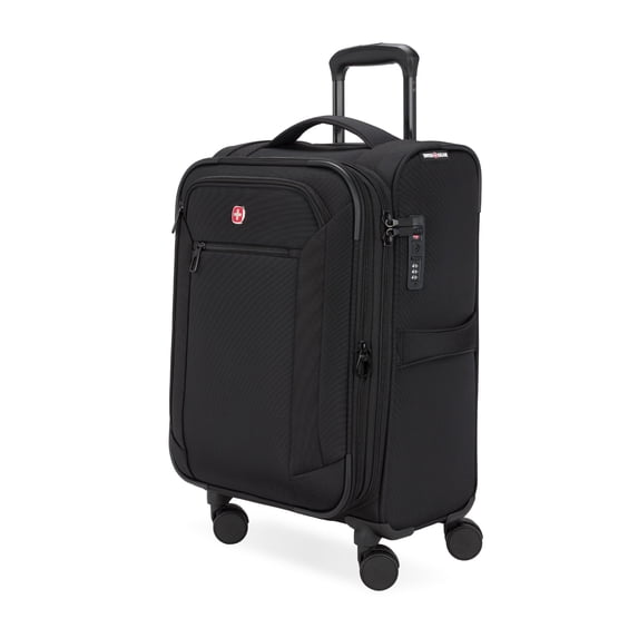 SWISSGEAR Stride Expandable Carry-On Spinner Luggage, Black, 8 Wheels and Built-in TSA Lock