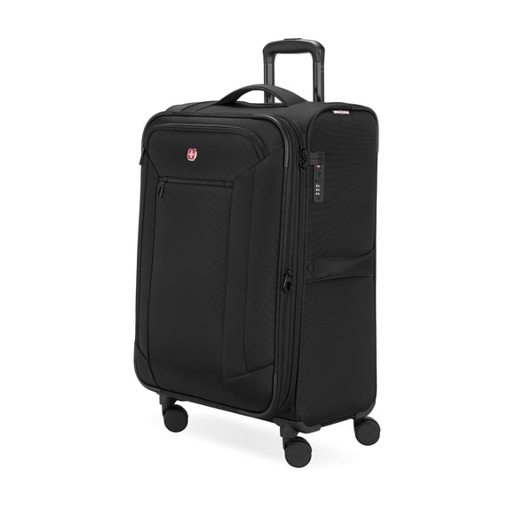 SWISSGEAR Stride Expandable Medium Checked Spinner Luggage, Black, 8-Wheel with Built-in TSA Lock
