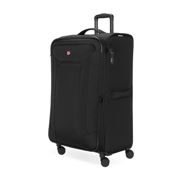 SWISSGEAR Stride Expandable Large Checked Spinner Luggage, Black, 8 Wheels & Built-in TSA Lock