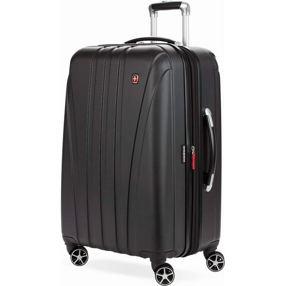 SwissGear Hardside Expandable Luggage with Spinner Wheels, Black, Checked-Medium 23-Inch