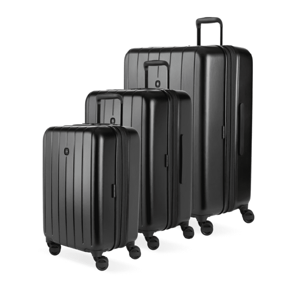 SwissGear Wanderlust Pro Lightweight Hardside Expandable Luggage Set with Spinner Wheels, Black, 3-Piece Set (20/24/28)