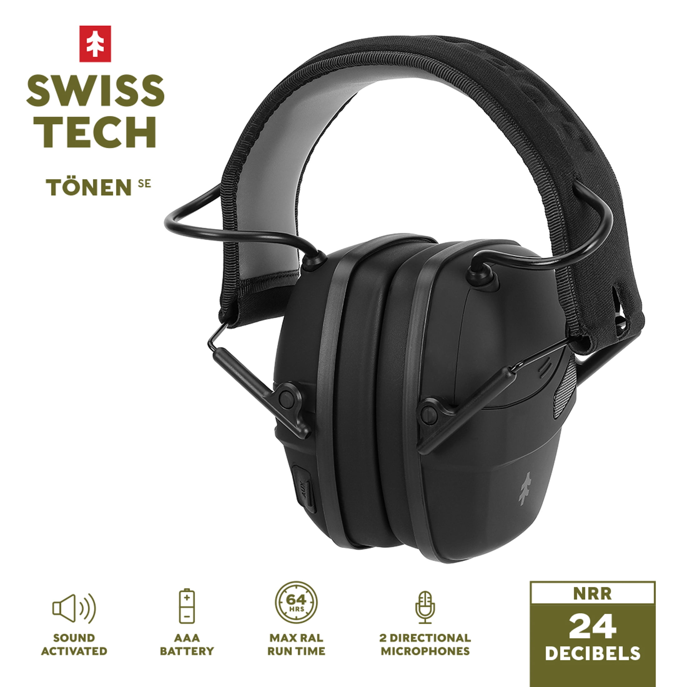 Swiss Tech Electronic Hearing Protection Earmuffs, Low Profile Noise Reduction, Tonen SE